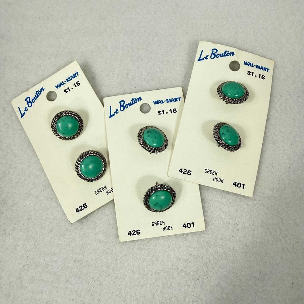 Le Bouton Turquoise Buttons Green Hook Set of 5 Vintage Original‎ Packaging